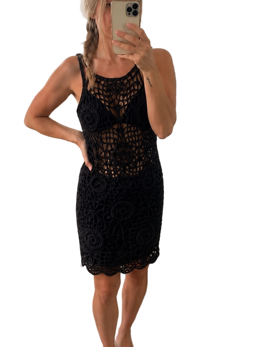 PrettyLittleThing Black Crochet Dress Small Goth Boho